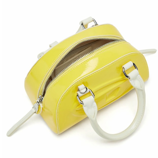 Women Bags Zip - Jasnożółta, błyszcząca, lakierowana mini torebka Boston