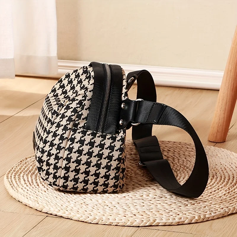 Women Bags Zip - Wszechstronna płócienna torba w pepitkę dla