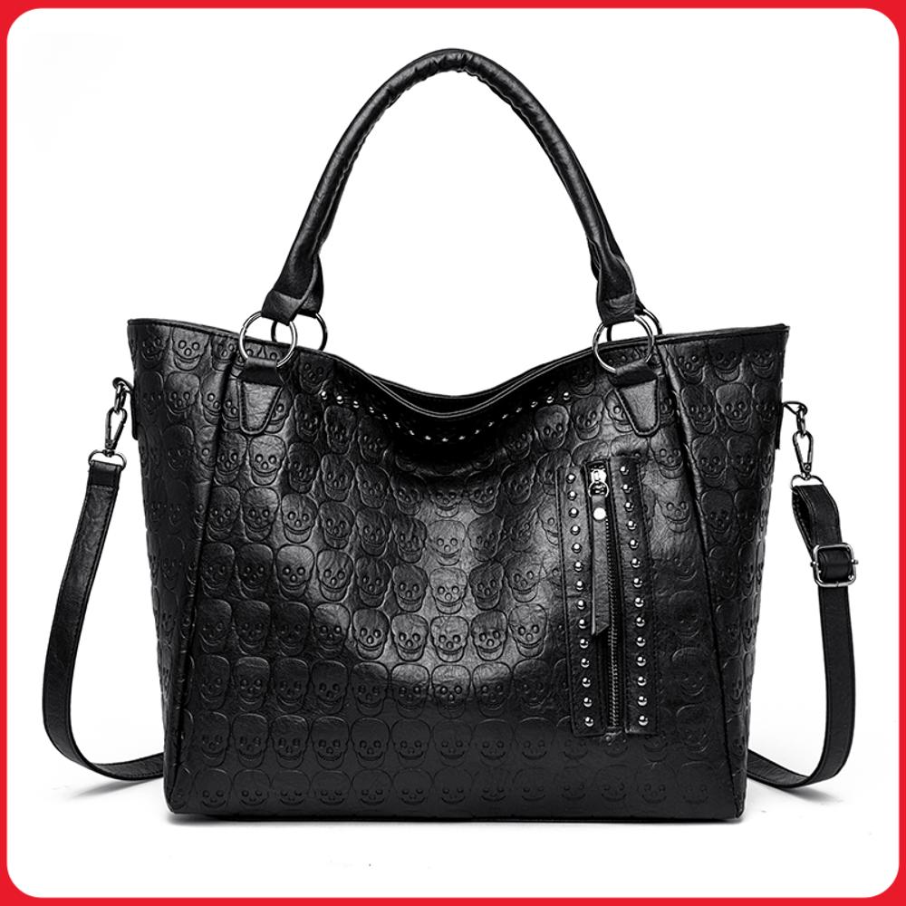 Women Bags For Work - Torba crossbody z punkową czaszką, skóra