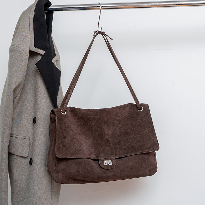 Women Bags For Work - Autentyczna zamszowa skórzana torebka na ramię